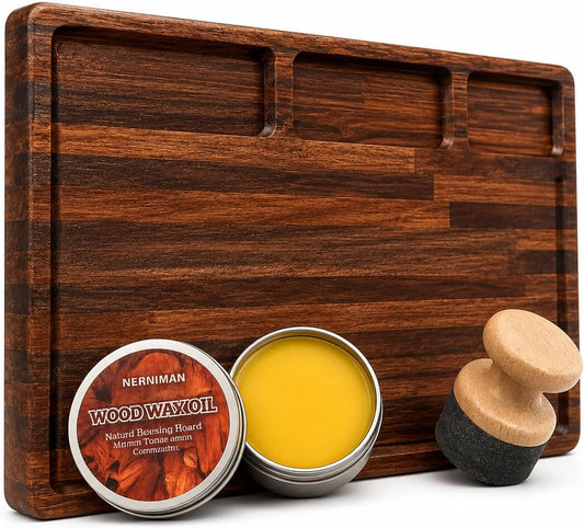 Walnut Cutting Board for Kitchen - Large Wooden End Grain Chopping Board with Handle & Groove - Wood Butcher Block - Double-Sided Charcuterie Serving Tray for Meat, Cheese & More - 16.4”x12.4”x1”