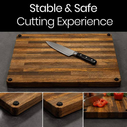 Walnut Cutting Board for Kitchen - Large Wooden End Grain Chopping Board with Handle & Groove - Wood Butcher Block - Double-Sided Charcuterie Serving Tray for Meat, Cheese & More - 16.4”x12.4”x1”