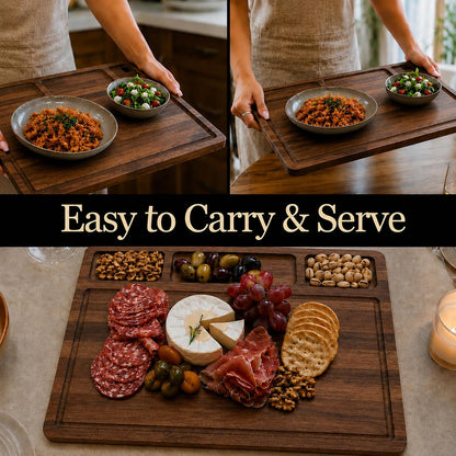 Walnut Cutting Board for Kitchen - Large Wooden End Grain Chopping Board with Handle & Groove - Wood Butcher Block - Double-Sided Charcuterie Serving Tray for Meat, Cheese & More - 16.4”x12.4”x1”