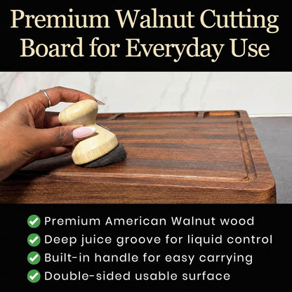 Walnut Cutting Board for Kitchen - Large Wooden End Grain Chopping Board with Handle & Groove - Wood Butcher Block - Double-Sided Charcuterie Serving Tray for Meat, Cheese & More - 16.4”x12.4”x1”