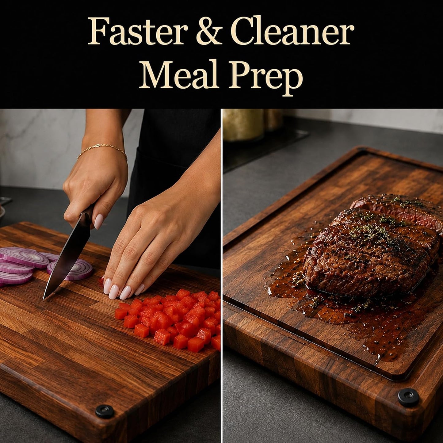 Walnut Cutting Board for Kitchen - Large Wooden End Grain Chopping Board with Handle & Groove - Wood Butcher Block - Double-Sided Charcuterie Serving Tray for Meat, Cheese & More - 16.4”x12.4”x1”