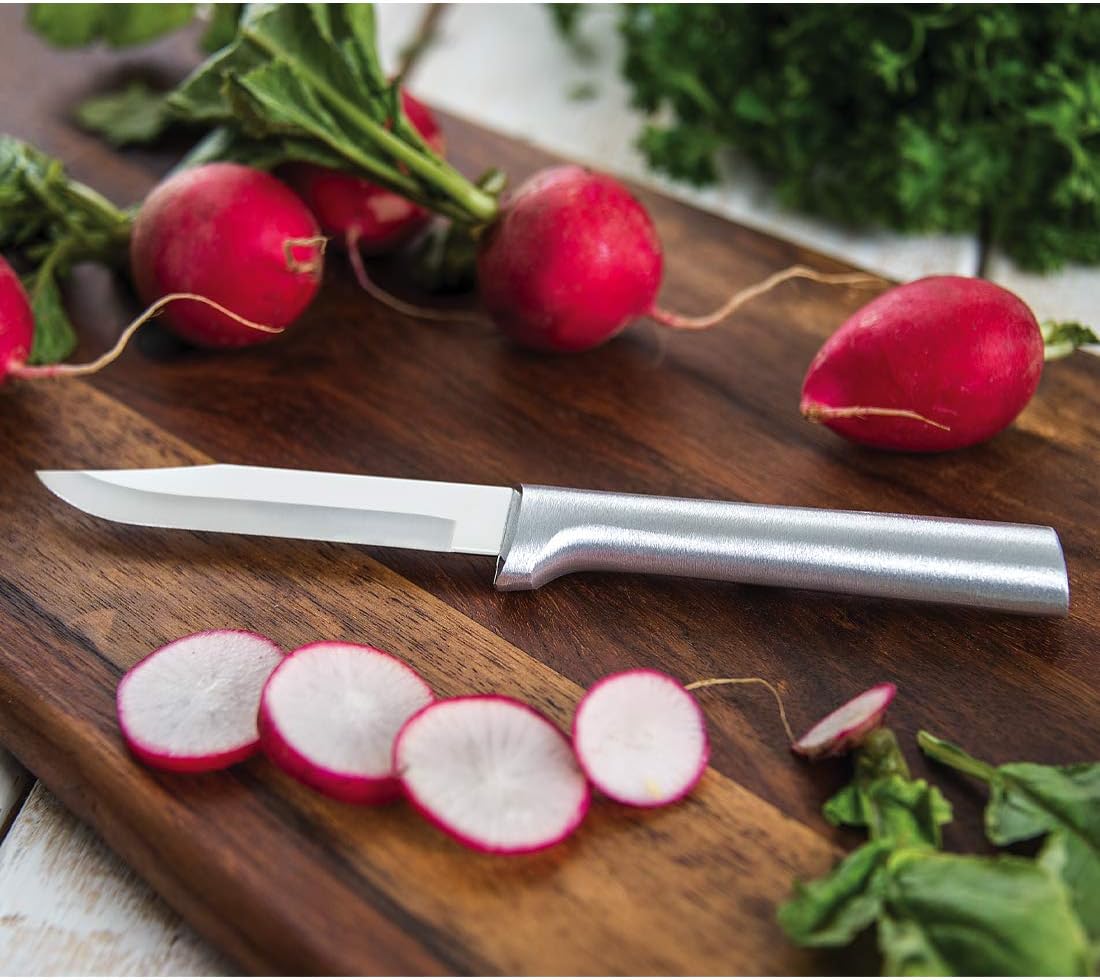 Paring Knife Galore Gift Set (S01) + Sharpener, Silver Handle | 3-Piece Knife Set with Quick Edge Sharpener (R119), Stainless Steel Blades, Silver Cast Aluminum Handle