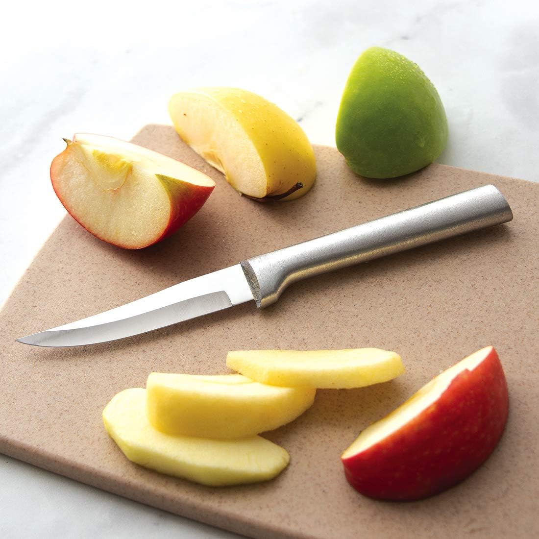 Paring Knife Galore Gift Set (S01) + Sharpener, Silver Handle | 3-Piece Knife Set with Quick Edge Sharpener (R119), Stainless Steel Blades, Silver Cast Aluminum Handle