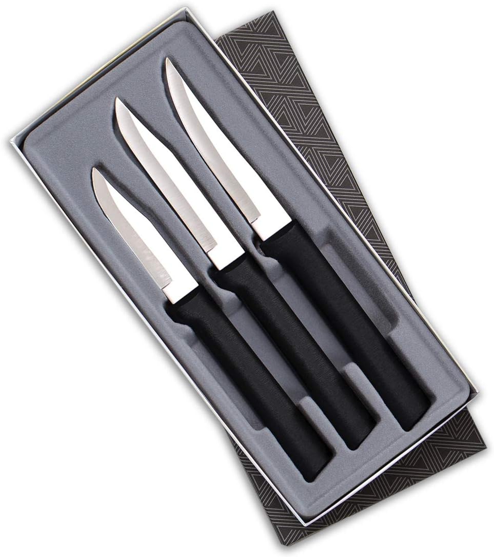 Paring Knife Galore Gift Set (S01) + Sharpener, Silver Handle | 3-Piece Knife Set with Quick Edge Sharpener (R119), Stainless Steel Blades, Silver Cast Aluminum Handle