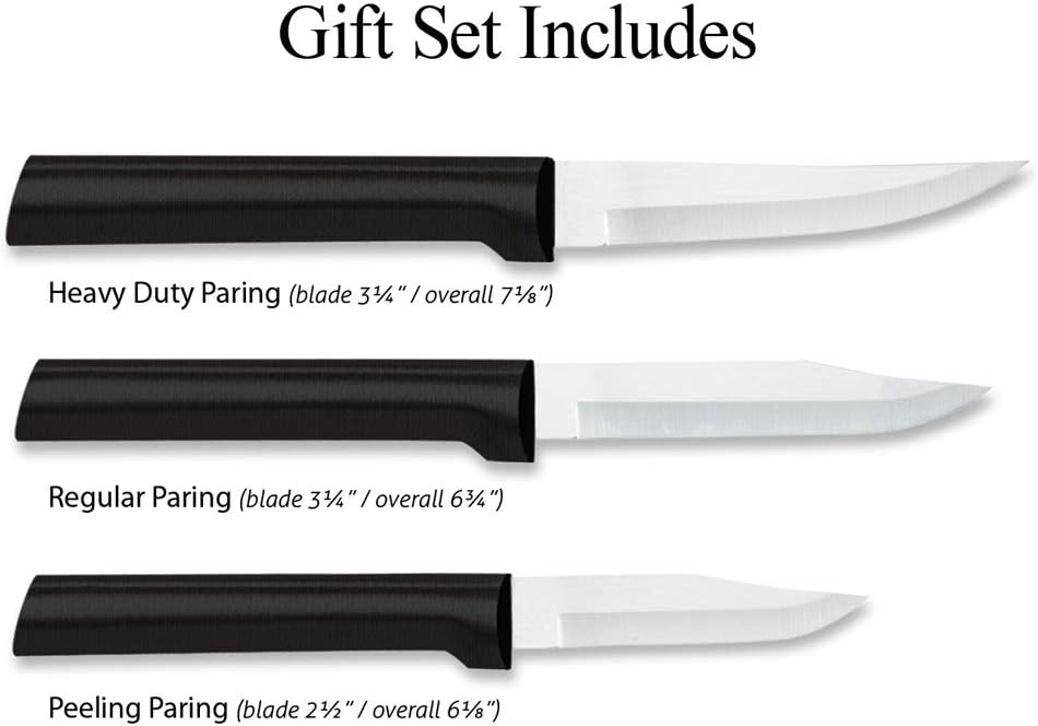 Paring Knife Galore Gift Set (S01) + Sharpener, Silver Handle | 3-Piece Knife Set with Quick Edge Sharpener (R119), Stainless Steel Blades, Silver Cast Aluminum Handle