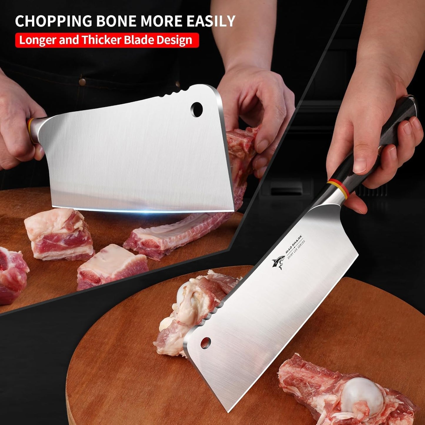 Meat Cleaver, Professional 7.5 Inch Bone Chopping Butcher Knife with Heavy Duty Blade, German Military Grade Composite Steel, Chinese Chef's Bone Cutting Knife for Home Kitchen & Restaurant