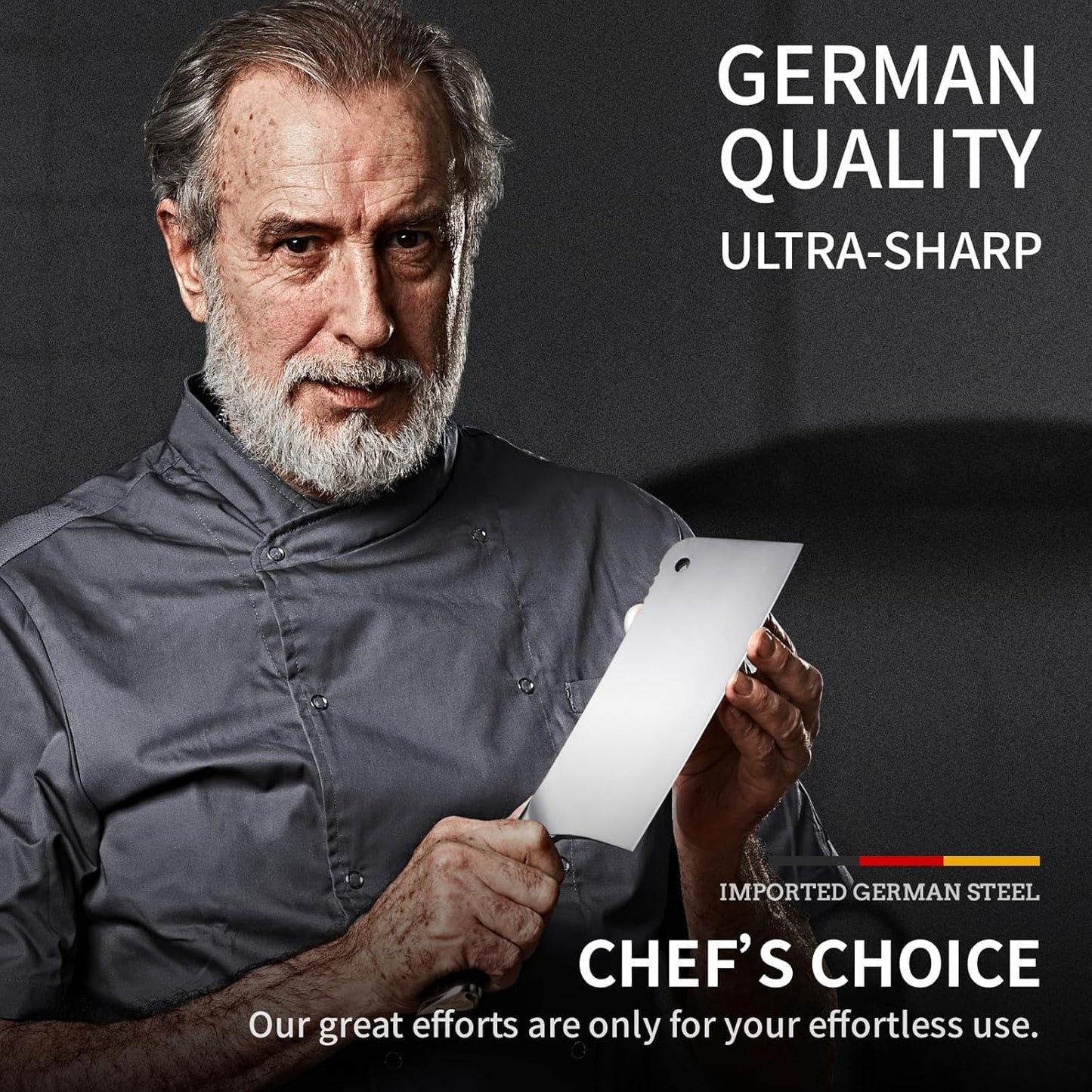 Meat Cleaver, Professional 7.5 Inch Bone Chopping Butcher Knife with Heavy Duty Blade, German Military Grade Composite Steel, Chinese Chef's Bone Cutting Knife for Home Kitchen & Restaurant