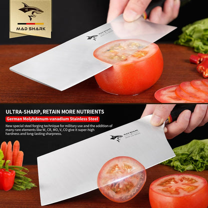 Meat Cleaver, Professional 7.5 Inch Bone Chopping Butcher Knife with Heavy Duty Blade, German Military Grade Composite Steel, Chinese Chef's Bone Cutting Knife for Home Kitchen & Restaurant