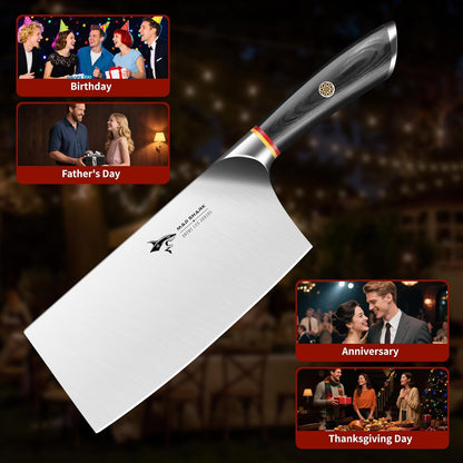 Meat Cleaver, Professional 7.5 Inch Bone Chopping Butcher Knife with Heavy Duty Blade, German Military Grade Composite Steel, Chinese Chef's Bone Cutting Knife for Home Kitchen & Restaurant