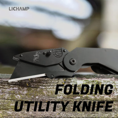 6-Pack Folding Utility Knife, Quick-Change Box Cutter with Razor Blades & Belt Clip, Portable Construction Tool for DIY, Outdoor & Warehouse Use, Black