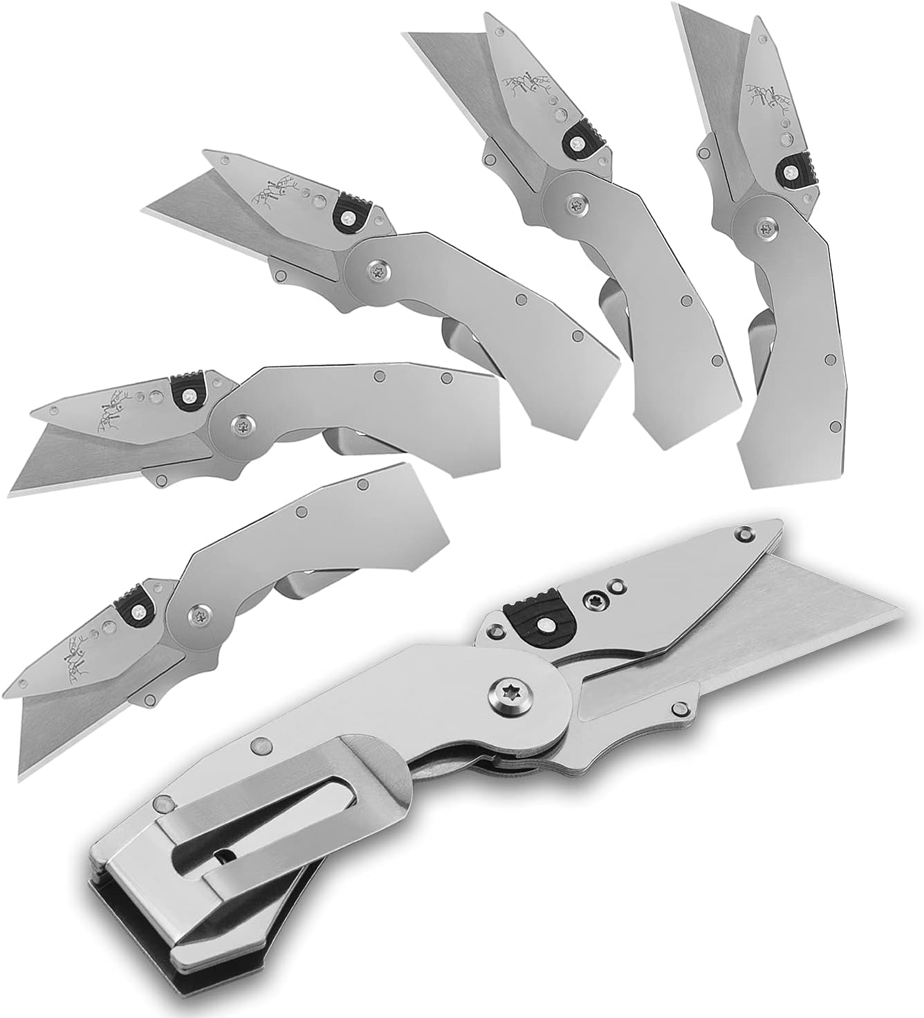 6-Pack Folding Utility Knife, Quick-Change Box Cutter with Razor Blades & Belt Clip, Portable Construction Tool for DIY, Outdoor & Warehouse Use, Black