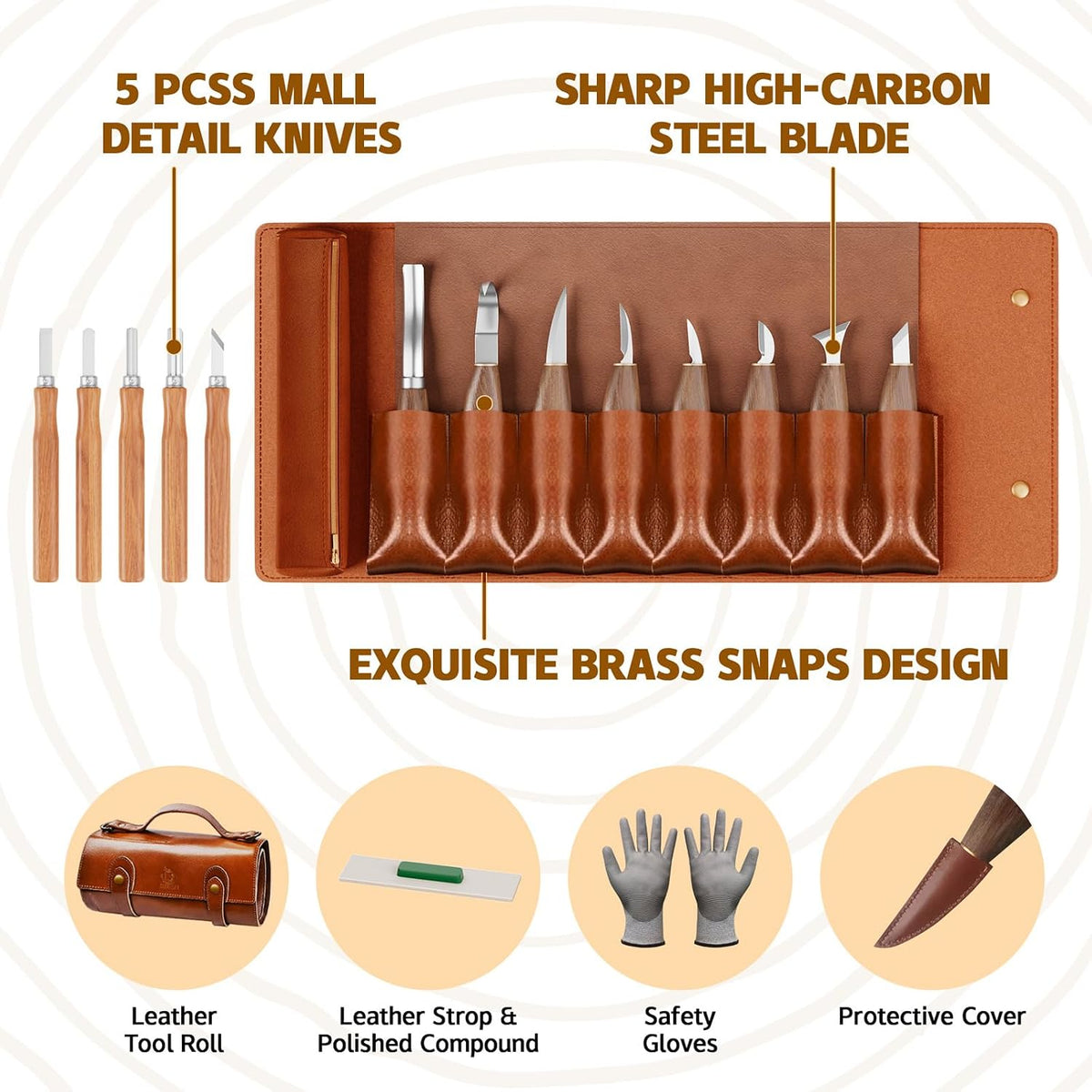 Deluxe Wood Carving Kit，Wood Carving Tools Set with Large Storage Case，Wood Carving Knife Set-Whittling Kit with 8 Pcs Whittling Knives& 5 Detail Knives for Beginners and Hobbyists