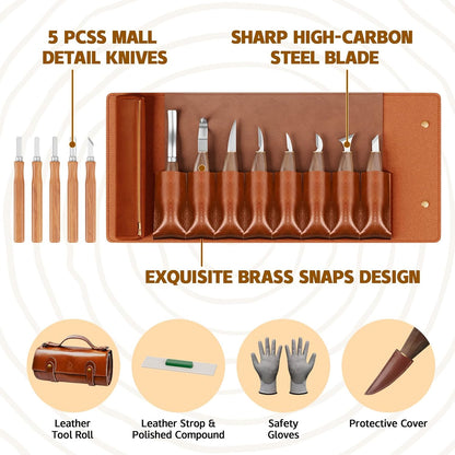 Deluxe Wood Carving Kit，Wood Carving Tools Set with Large Storage Case，Wood Carving Knife Set-Whittling Kit with 8 Pcs Whittling Knives& 5 Detail Knives for Beginners and Hobbyists