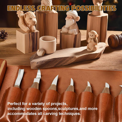 Deluxe Wood Carving Kit，Wood Carving Tools Set with Large Storage Case，Wood Carving Knife Set-Whittling Kit with 8 Pcs Whittling Knives& 5 Detail Knives for Beginners and Hobbyists