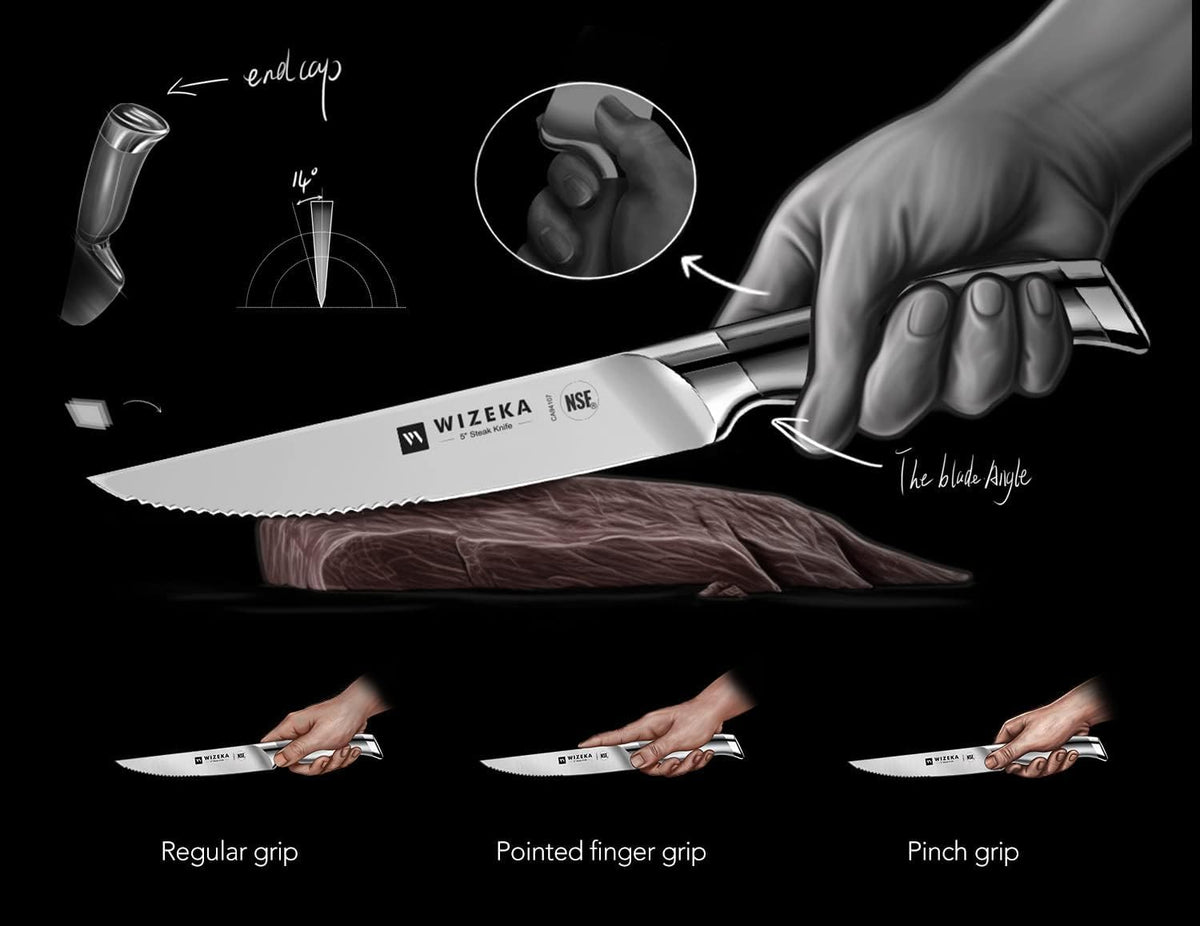5 Inch Half Serrated Edge Steak Knife Set of 4, Razor Sharp | Effortless smooth cuts, German high-carbon stainless steel, Elegant storage box, NSF certified, Long-lasting edge