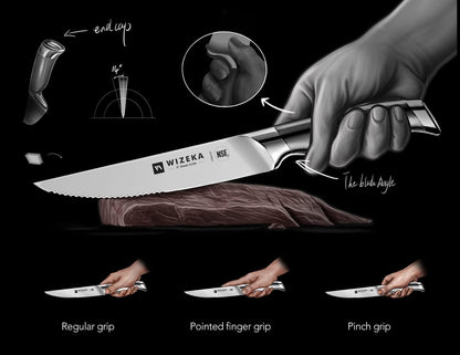 5 Inch Half Serrated Edge Steak Knife Set of 4, Razor Sharp | Effortless smooth cuts, German high-carbon stainless steel, Elegant storage box, NSF certified, Long-lasting edge