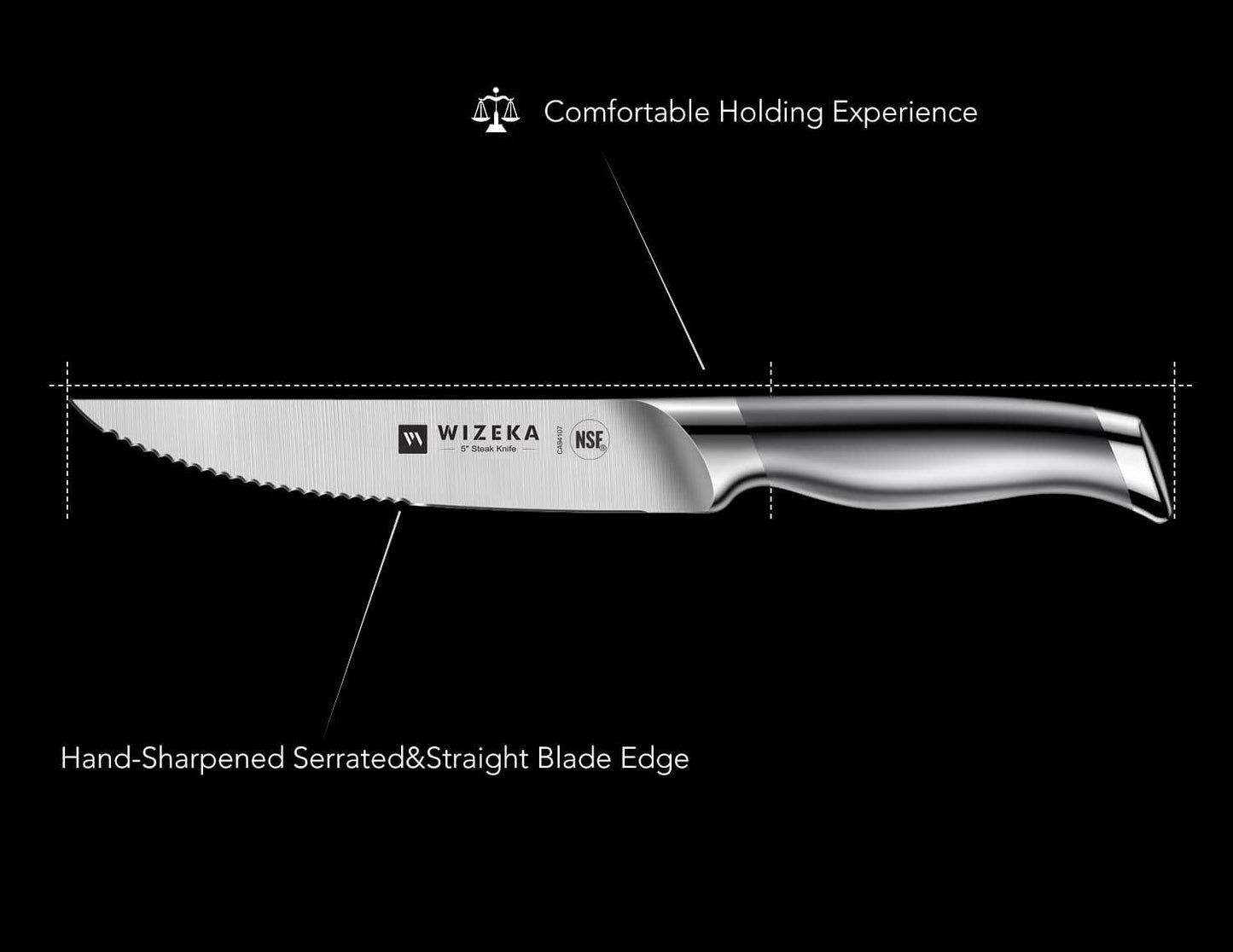 5 Inch Half Serrated Edge Steak Knife Set of 4, Razor Sharp | Effortless smooth cuts, German high-carbon stainless steel, Elegant storage box, NSF certified, Long-lasting edge
