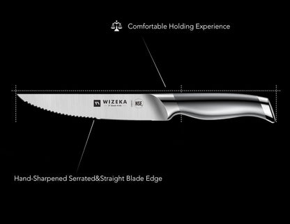 5 Inch Half Serrated Edge Steak Knife Set of 4, Razor Sharp | Effortless smooth cuts, German high-carbon stainless steel, Elegant storage box, NSF certified, Long-lasting edge