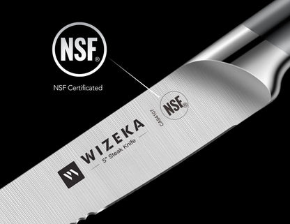 5 Inch Half Serrated Edge Steak Knife Set of 4, Razor Sharp | Effortless smooth cuts, German high-carbon stainless steel, Elegant storage box, NSF certified, Long-lasting edge