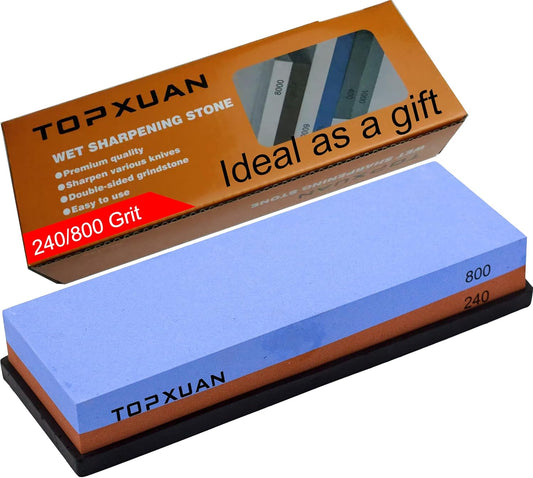 Knife Sharpening Stone 240/800 Grit 2 Sided Sharpener Whetstone,Professional Wetstone for Kitchen Knives Sharpener with Non-Slip Rubber,Orange Color Box Package