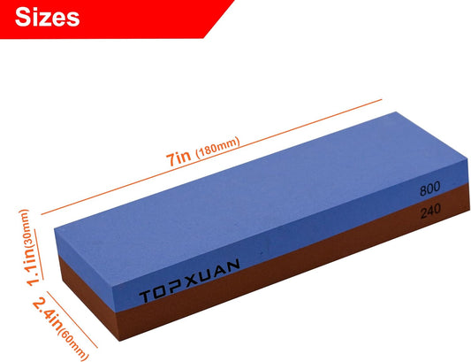 Knife Sharpening Stone 240/800 Grit 2 Sided Sharpener Whetstone,Professional Wetstone for Kitchen Knives Sharpener with Non-Slip Rubber,Orange Color Box Package