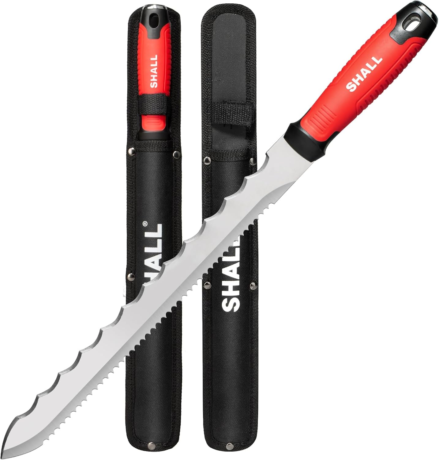Insulation Knife, 11" Stainless Steel Blade Insulation Cutter, Dual-sided Serrated Sharp Duct Cutting Tool with Sheath for Heat Material Foam/Rockwool/Styrofoam - Sod Cutter Garden Knife