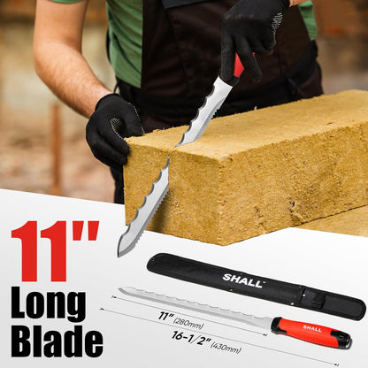 Insulation Knife, 11" Stainless Steel Blade Insulation Cutter, Dual-sided Serrated Sharp Duct Cutting Tool with Sheath for Heat Material Foam/Rockwool/Styrofoam - Sod Cutter Garden Knife