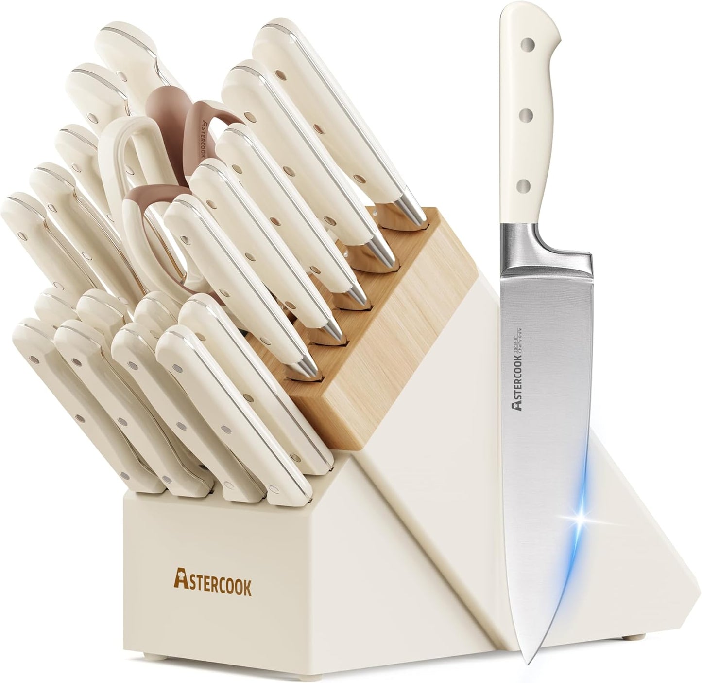 Knife Set, Kitchen Knife Set with Block 14-Piece Full Tang Stainless Steel Knives with Sharpener Dishwasher Safe and Anti-Slip Ergonomic Handle Utensils Set