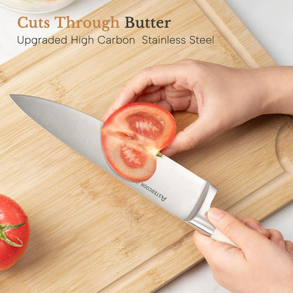 Knife Set, Kitchen Knife Set with Block 14-Piece Full Tang Stainless Steel Knives with Sharpener Dishwasher Safe and Anti-Slip Ergonomic Handle Utensils Set