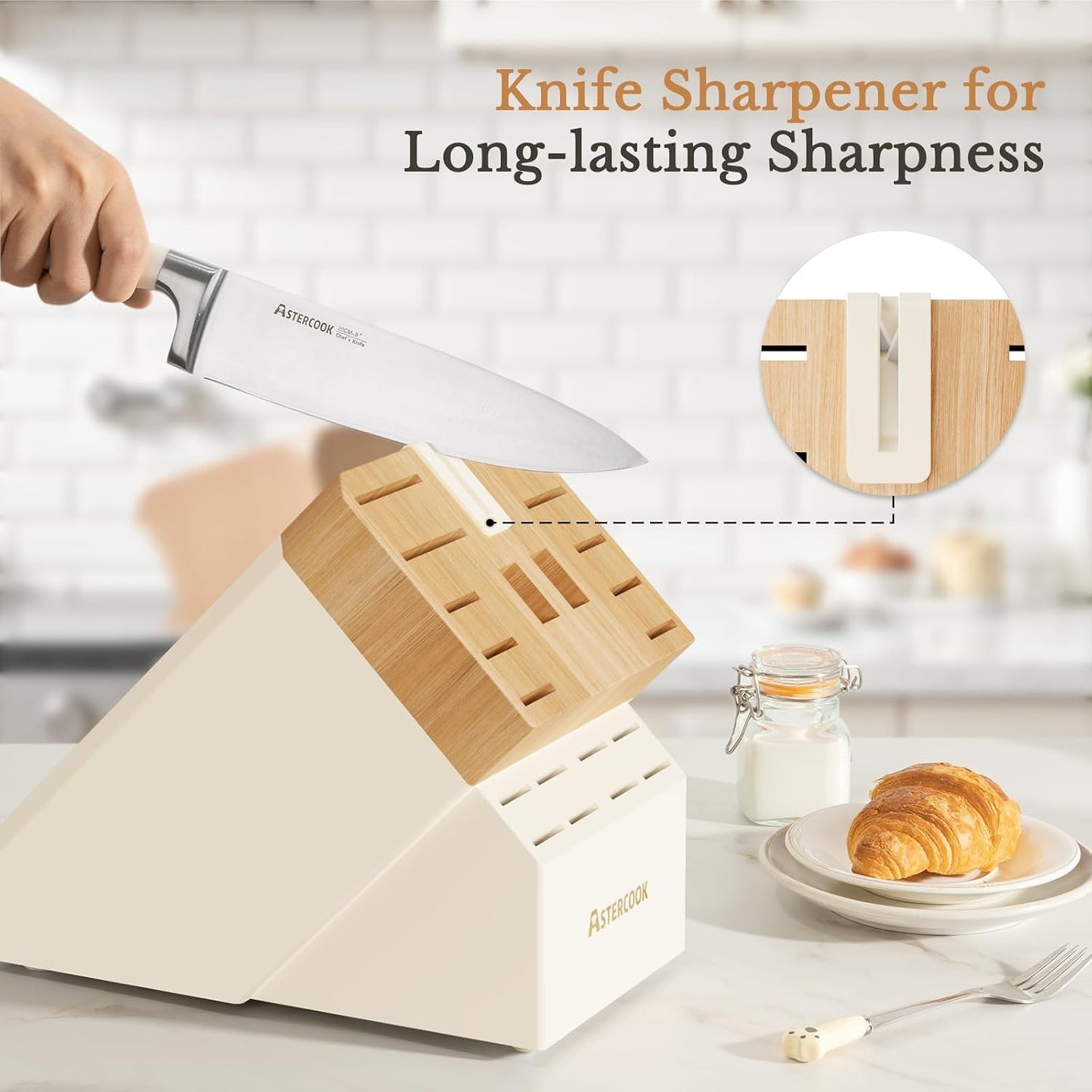 Knife Set, Kitchen Knife Set with Block 14-Piece Full Tang Stainless Steel Knives with Sharpener Dishwasher Safe and Anti-Slip Ergonomic Handle Utensils Set