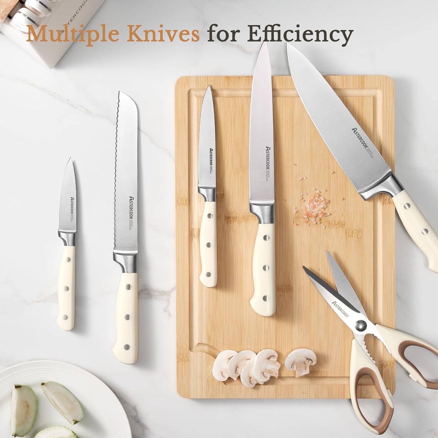 Knife Set, Kitchen Knife Set with Block 14-Piece Full Tang Stainless Steel Knives with Sharpener Dishwasher Safe and Anti-Slip Ergonomic Handle Utensils Set