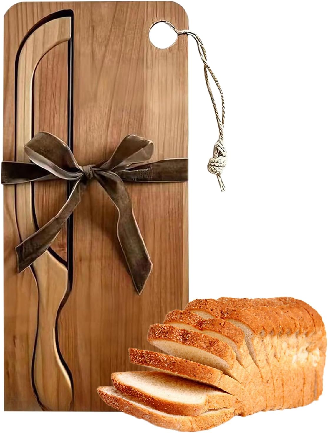 Bread Bow Knife 8 Inch - With Matching Crumb Tray, Universal Left Right Handed Design, Serrated Steel Blade, Rustic Farmhouse Kitchen Tool, Bagel Loaf Slicing Gadget | for Bakers Restaurants