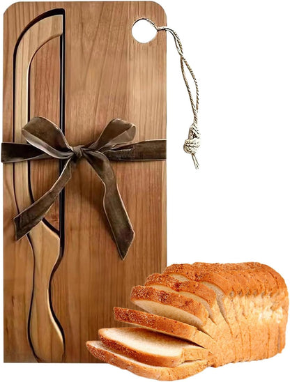 Bread Bow Knife 8 Inch - With Matching Crumb Tray, Universal Left Right Handed Design, Serrated Steel Blade, Rustic Farmhouse Kitchen Tool, Bagel Loaf Slicing Gadget | for Bakers Restaurants