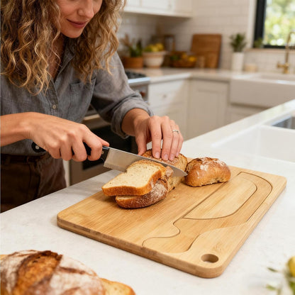 Bread Bow Knife 8 Inch - With Matching Crumb Tray, Universal Left Right Handed Design, Serrated Steel Blade, Rustic Farmhouse Kitchen Tool, Bagel Loaf Slicing Gadget | for Bakers Restaurants