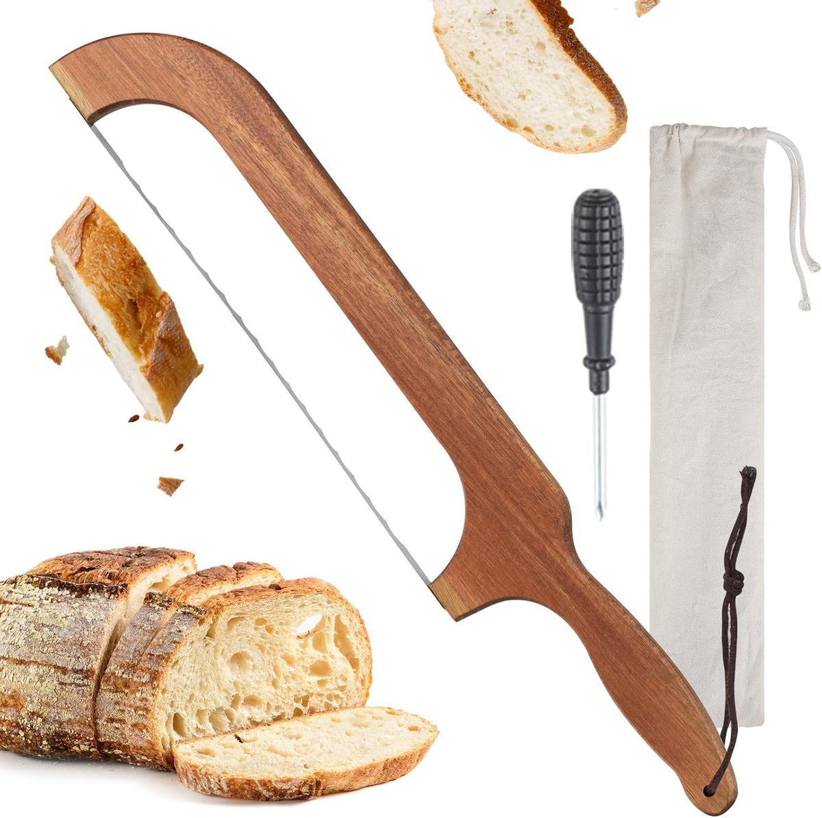 Sourdough Bread Knife,Bread Cutter, 15.7'' Serrated Bread Knife for Homemade Bread with Reliable Sourdough Crafting, Ergonomic Handler, Premium Sharpness Blade (Original Wood)