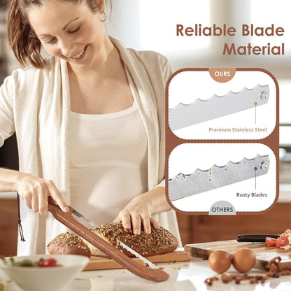 Sourdough Bread Knife,Bread Cutter, 15.7'' Serrated Bread Knife for Homemade Bread with Reliable Sourdough Crafting, Ergonomic Handler, Premium Sharpness Blade (Original Wood)