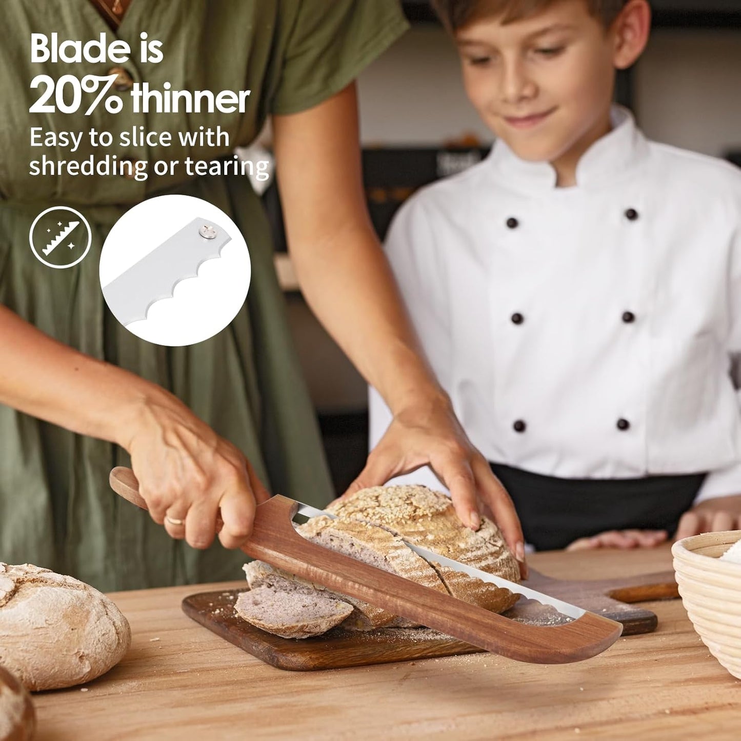 Sourdough Bread Knife,Bread Cutter, 15.7'' Serrated Bread Knife for Homemade Bread with Reliable Sourdough Crafting, Ergonomic Handler, Premium Sharpness Blade (Original Wood)