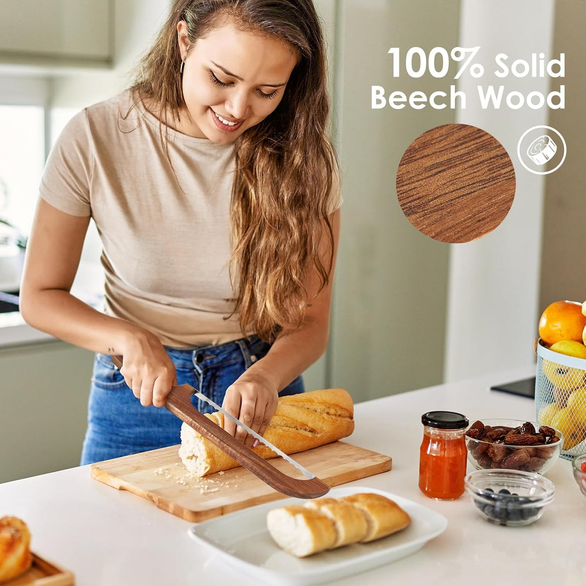 Sourdough Bread Knife,Bread Cutter, 15.7'' Serrated Bread Knife for Homemade Bread with Reliable Sourdough Crafting, Ergonomic Handler, Premium Sharpness Blade (Original Wood)