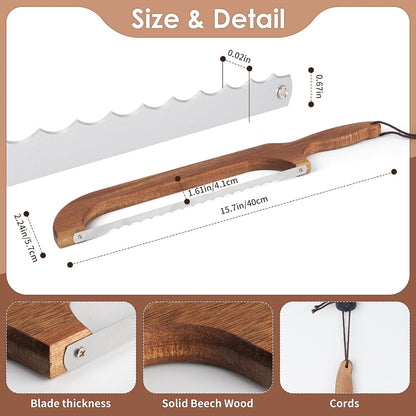 Sourdough Bread Knife,Bread Cutter, 15.7'' Serrated Bread Knife for Homemade Bread with Reliable Sourdough Crafting, Ergonomic Handler, Premium Sharpness Blade (Original Wood)