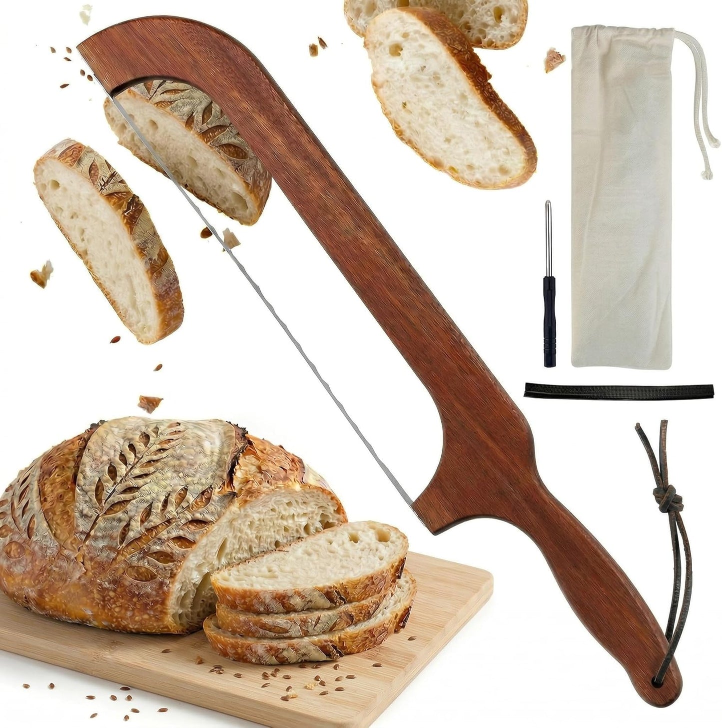 Sourdough Bread Knife,Bread Cutter, 15.7'' Serrated Bread Knife for Homemade Bread with Reliable Sourdough Crafting, Ergonomic Handler, Premium Sharpness Blade (Original Wood)