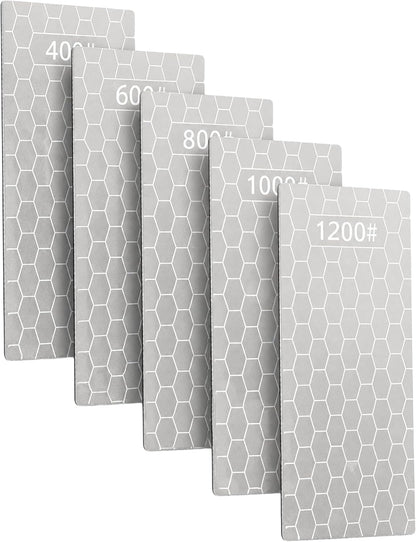 Diamond Sharpening Plate, 5PCS 400/600/800/1000/1200 Grit Diamond Sharpening Stone Set with Non-Slip Base, Diamond Plate Sharpening Stone for Scissors Pocket Knife Kitchen Sharpening Tools