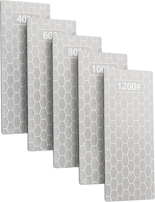 Diamond Sharpening Plate, 5PCS 400/600/800/1000/1200 Grit Diamond Sharpening Stone Set with Non-Slip Base, Diamond Plate Sharpening Stone for Scissors Pocket Knife Kitchen Sharpening Tools