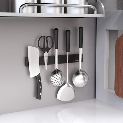 Magnetic Knife Strip No Drilling, Kitchen Knife Magnetic Holder for Wall, Kitchen Accessories Organizer Bar or Used in Organizing Tools (Stainless Steel-12 inch, Black)