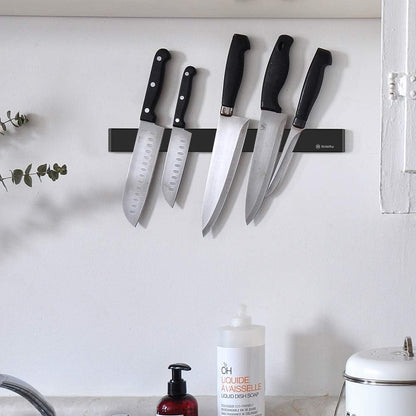 Magnetic Knife Strip No Drilling, Kitchen Knife Magnetic Holder for Wall, Kitchen Accessories Organizer Bar or Used in Organizing Tools (Stainless Steel-12 inch, Black)