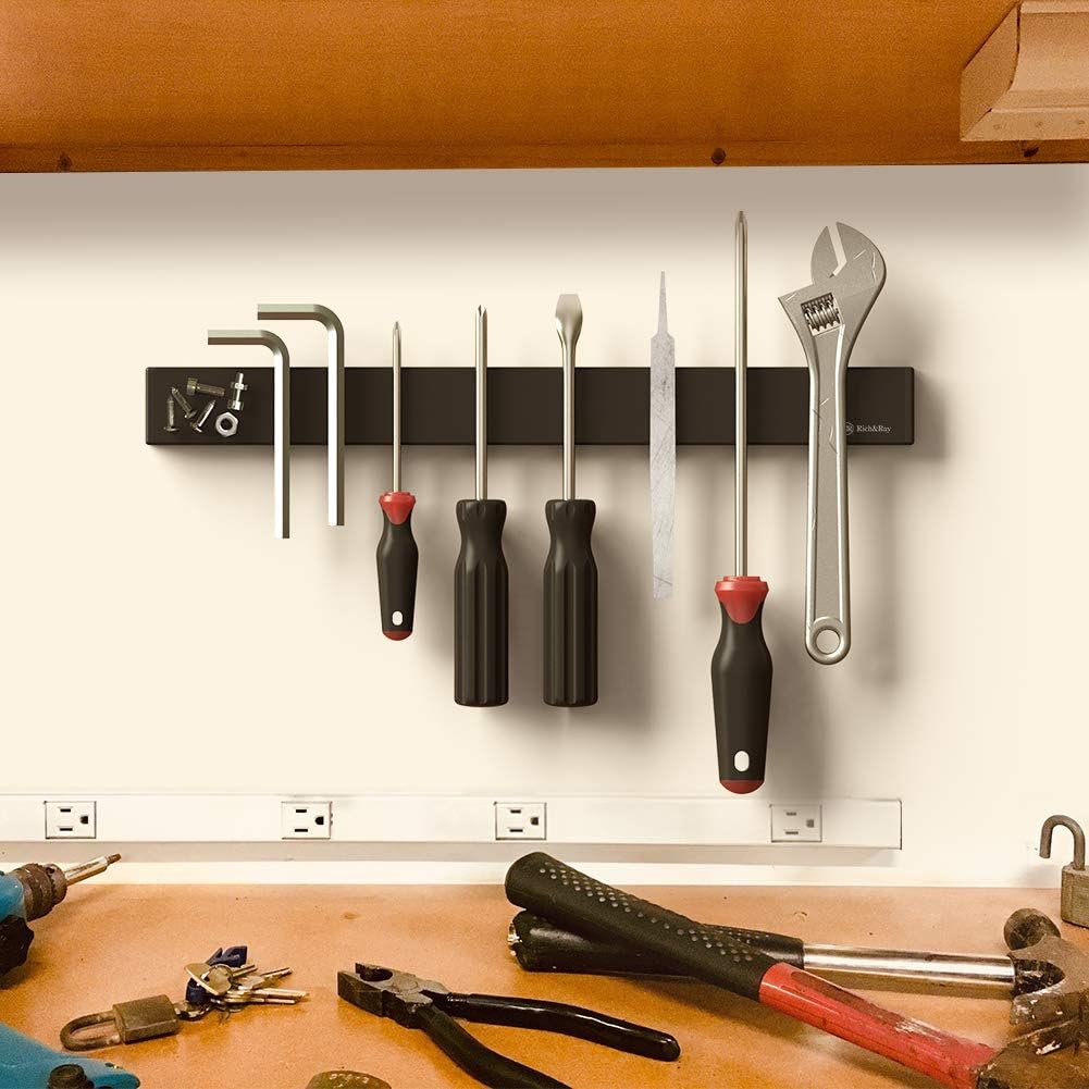 Magnetic Knife Strip No Drilling, Kitchen Knife Magnetic Holder for Wall, Kitchen Accessories Organizer Bar or Used in Organizing Tools (Stainless Steel-12 inch, Black)