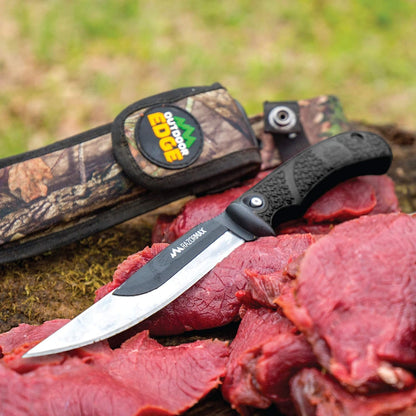 RazorMax - Replaceable Fixed Blade Hunting Knife with 3.5" Drop-Point, 5" Boning/Fillet Blades, Belt Sheath and Detachable Blade Carrier (Black, 6 Blades)