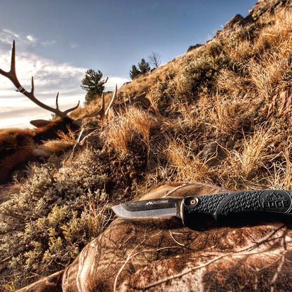 RazorMax - Replaceable Fixed Blade Hunting Knife with 3.5" Drop-Point, 5" Boning/Fillet Blades, Belt Sheath and Detachable Blade Carrier (Black, 6 Blades)