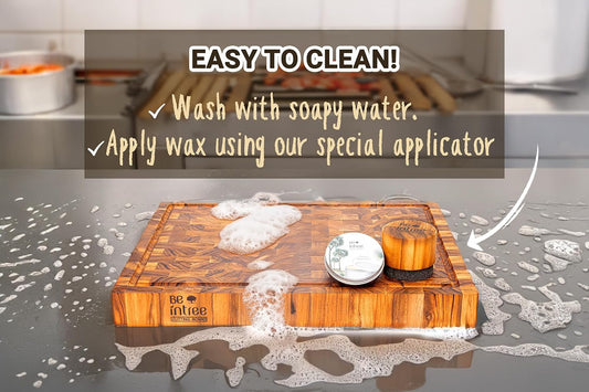 Premium Teak Wood Butcher Block Cutting Board Set - Complete Set with End Grain Board, Wood Wax & Applicator - Ideal Cutting Board Set for Home Cooks & Chefs. Improve your Cooking Experience Today