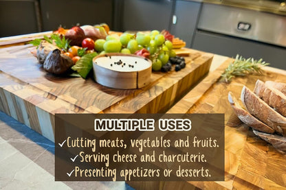 Premium Teak Wood Butcher Block Cutting Board Set - Complete Set with End Grain Board, Wood Wax & Applicator - Ideal Cutting Board Set for Home Cooks & Chefs. Improve your Cooking Experience Today