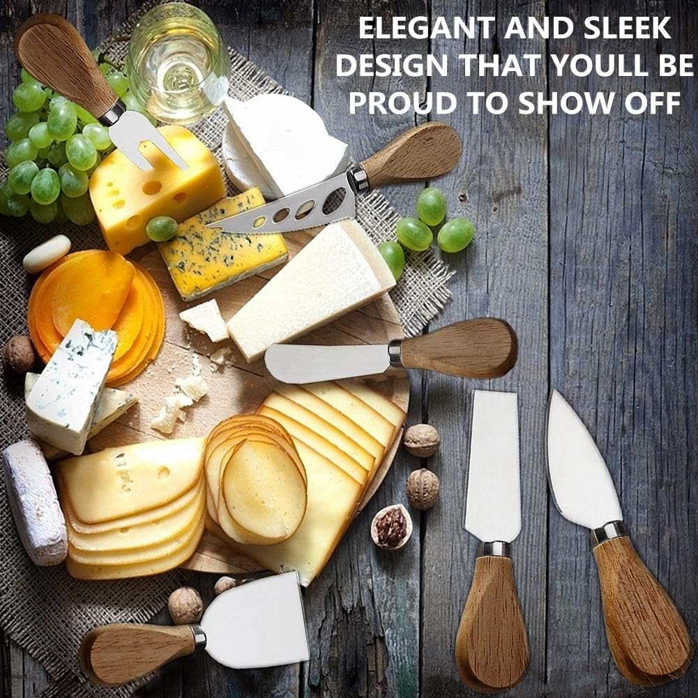 Premium 6-Piece Cheese Knife Set, Stainless Steel Cheese Knives Collection | Complete Stainless Steel Cheese Knives Collection (Acacia Wood Handle)-Charcuterie Boards Accessories,Gift-Ready